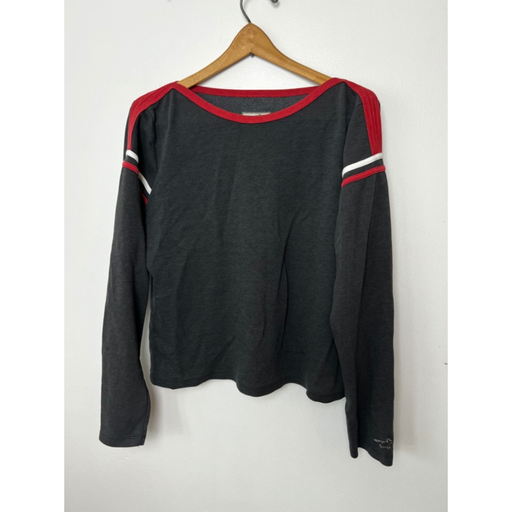 Horny Toad Womens Long Sleeve Top Gray Red Stripe Lyocell Blend Size L Retro